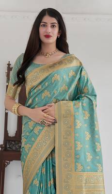 Light Blue color Baanrasi Trendy woven Saree 2