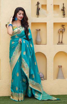 Light blue Color Banarasi silk Woven Designer Saree 1