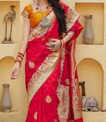 Scarlet red Color Banarasi silk blend Woven Designer Saree