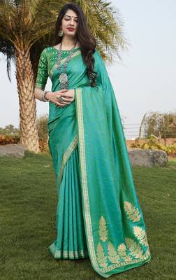 Stunning Sea Green Color Party Wear Silk Saree 1