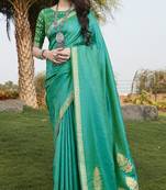 Stunning Sea Green Color Party Wear Silk Saree