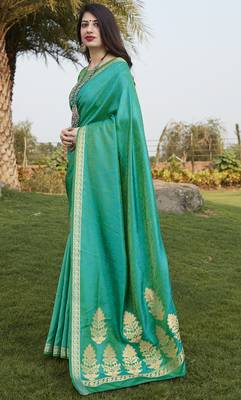Stunning Sea Green Color Party Wear Silk Saree 2