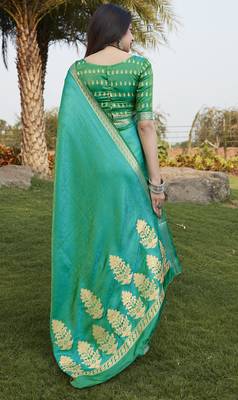 Stunning Sea Green Color Party Wear Silk Saree 3