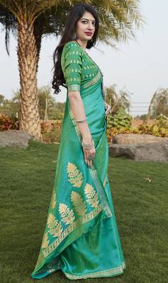 Stunning Sea Green Color Party Wear Silk Saree 4