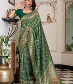 Dark Green Color Festival Banarasi Silk Traditional Saree