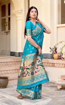 Light blue Color Banarasi Soft Silk Designer Traditional Saree 1