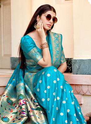 Light blue Color Banarasi Soft Silk Designer Traditional Saree 2