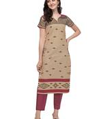Brown printed viscose long-kurtis