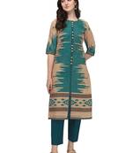 Sea-green printed viscose long-kurtis