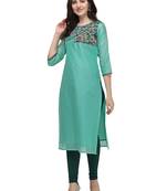 Light-blue woven viscose long-kurtis