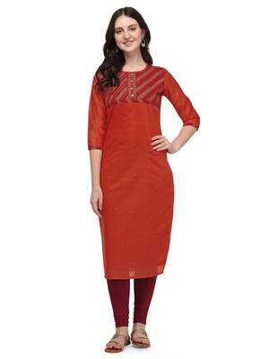 Dark-orange woven viscose long-kurtis 1