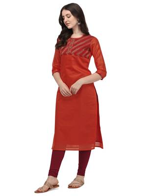 Dark-orange woven viscose long-kurtis 2