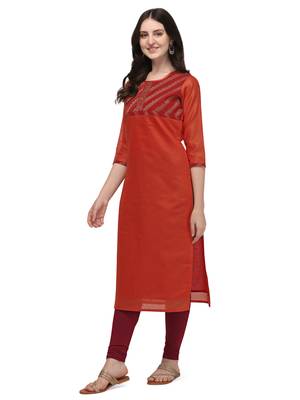Dark-orange woven viscose long-kurtis 3