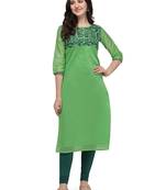 Green woven viscose long-kurtis
