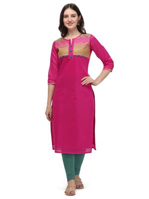 Dark-pink woven viscose long-kurtis 1