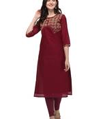 Maroon woven viscose long-kurtis