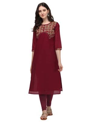 Maroon woven viscose long-kurtis 2