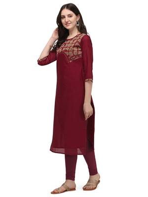 Maroon woven viscose long-kurtis 3
