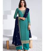  Sonam Bajwa Blue Two Tone Traditional Embroidered Salwar Kameez