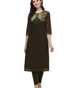 Dark green woven viscose long-kurtis