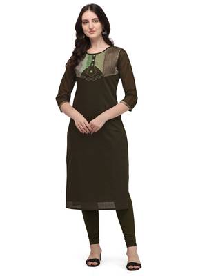Dark green woven viscose long-kurtis 3