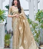 Chiku Color Woven Traditional Designer Silk Saree