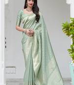Pastel Grey Color Woven Traditional Designer Silk Saree