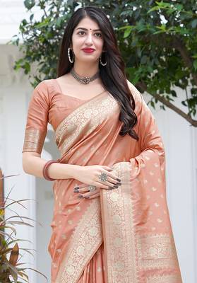 Peach Color Woven Traditional Designer Silk Saree 2