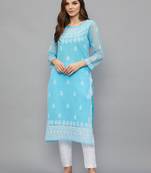 ETHNAVA WOMEN'S CHIKANKARI HAND EMBROIDERED GEORGETTE STRAIGHT KURTA WITH SLIP