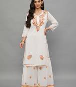 Ethnava Women's Lucknowi Chikankari Cotton Kurti with Garara Set
