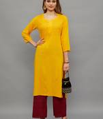 Ethnava Women's Lucknowi Chikankari Hand Embroidered Rayon Straight Kurta