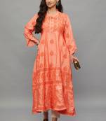 Ethnava Women's Chikankari Hand Embroidered Apple Silk Anarkali Kurta