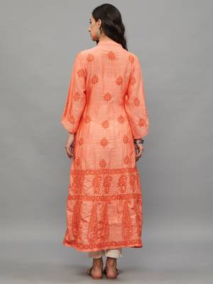 Ethnava Women's Chikankari Hand Embroidered Apple Silk Anarkali Kurta 2