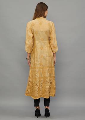 Ethnava Women's Chikankari Hand Embroidered Apple Silk Anarkali Kurta 2