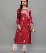 Ethnava Women's Lucknowi Chikankari Hand Embroidered Baby Silk Straight Kurta