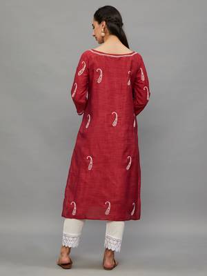 Ethnava Women's Lucknowi Chikankari Hand Embroidered Baby Silk Straight Kurta 2