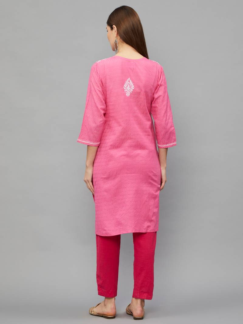 Ethnava Women's Lucknowi Chikankari Hand Embroidered Cotton Straight Kurta