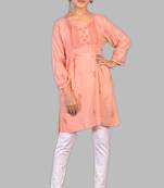 Ethnava Women's Lucknowi Chikankari Hand Embroidered Rayon Short Kurta