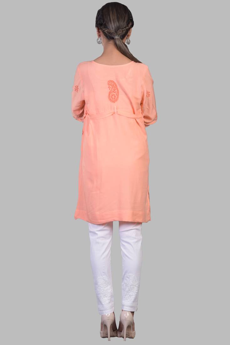 Ethnava Women's Lucknowi Chikankari Hand Embroidered Rayon Short Kurta