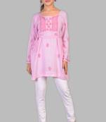 Ethnava Women's Lucknowi Chikankari Hand Embroidered Rayon Short Kurta