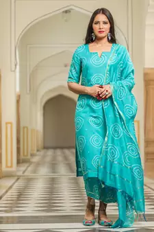 Teal Modal Bandhani Suit Set