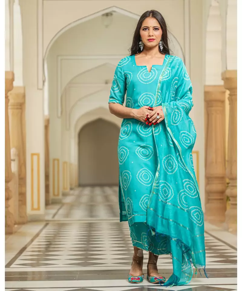 Teal Modal Bandhani Suit Set