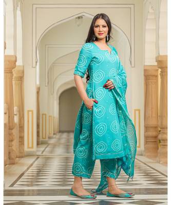 Teal Modal Bandhani Suit Set 2