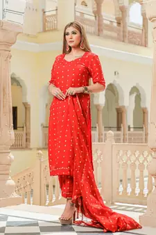 Red Modal Bandhani Suit Set