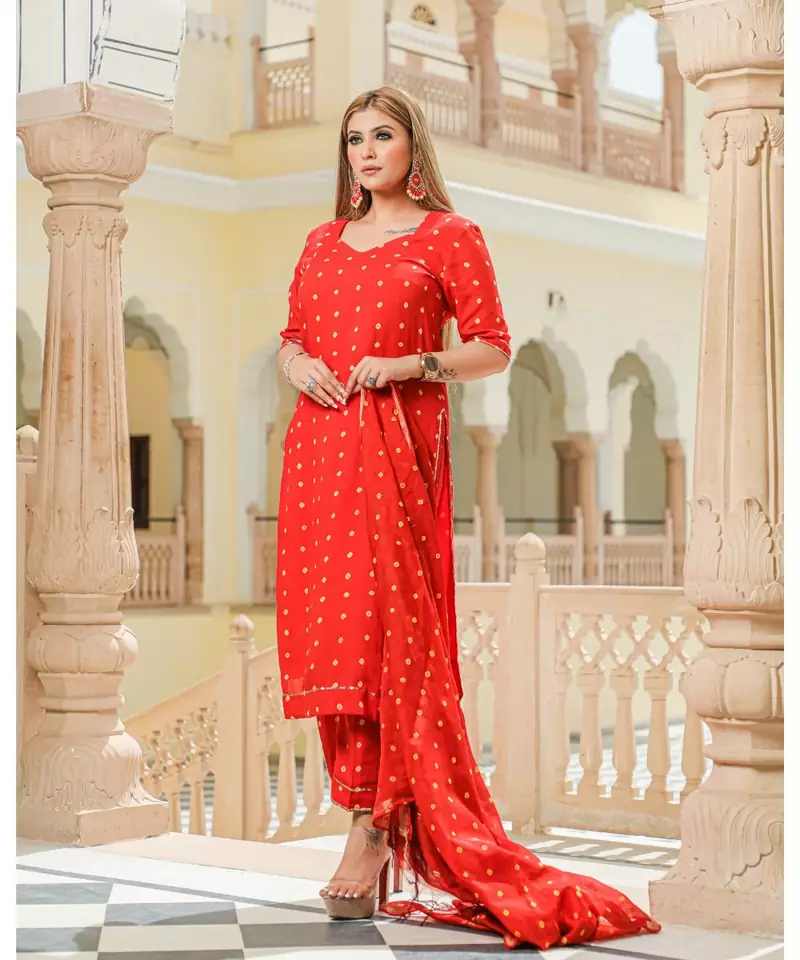 Red Modal Bandhani Suit Set