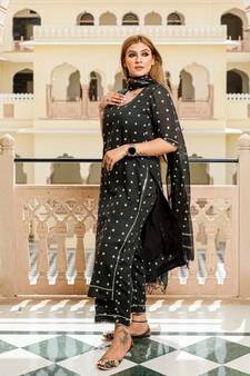 Black Modal Bandhani Suit Set
