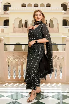 Black Modal Bandhani Suit Set