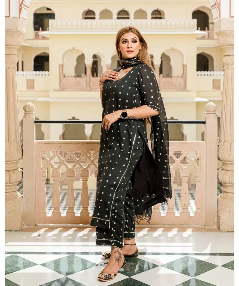 Black Modal Bandhani Suit Set