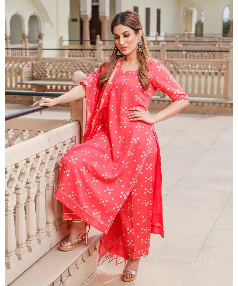 Coral Modal Bandhani Suit Set