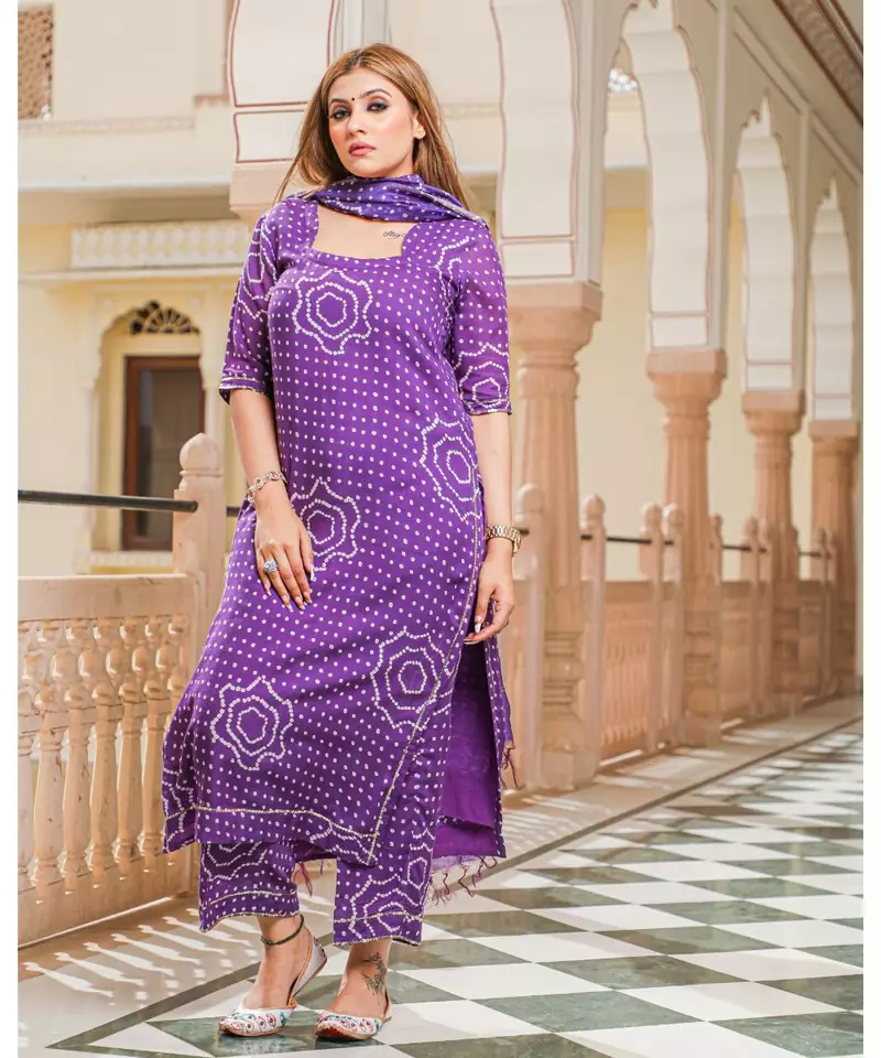 Voilet Modal Bandhani Suit Set